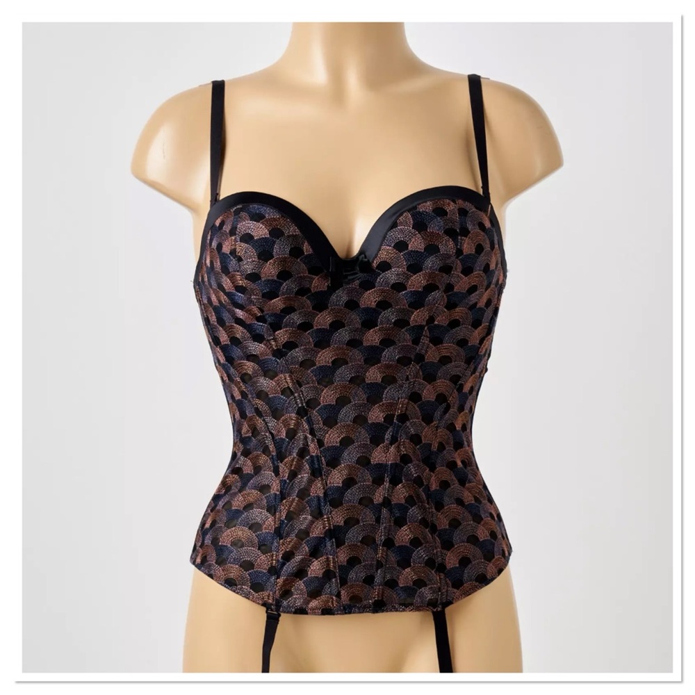 Anthropologie Lou Paris Embroidered Bustier Corset Black Size 32D